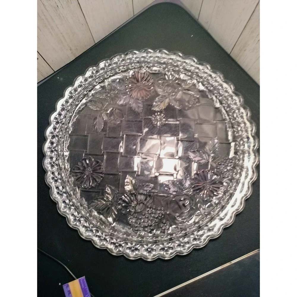 Riccardo Serving tray vintage lead crystal w/ pastel accent lattice pattern